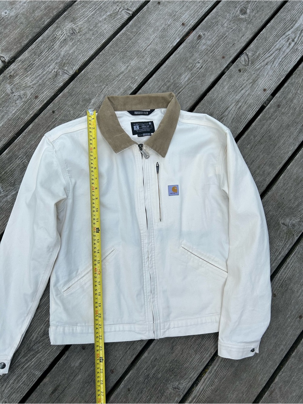 Carhartt White Canvas Jacket with Brown Cord Collar - Picture 4 of 6